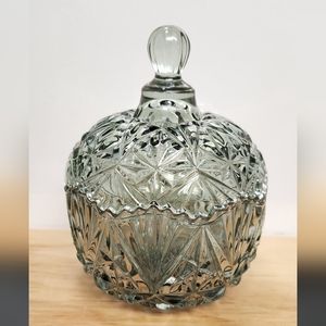 Teal Green Glass Candy Dish with Lid